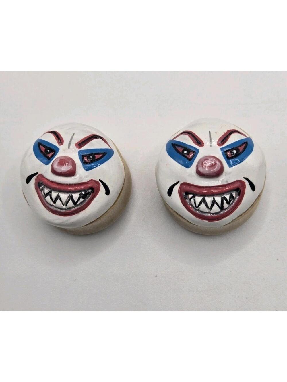 Hand Carved & Painted "Punchy" Horror Clown Wood Ear Plugs Gauges 1" 25mm